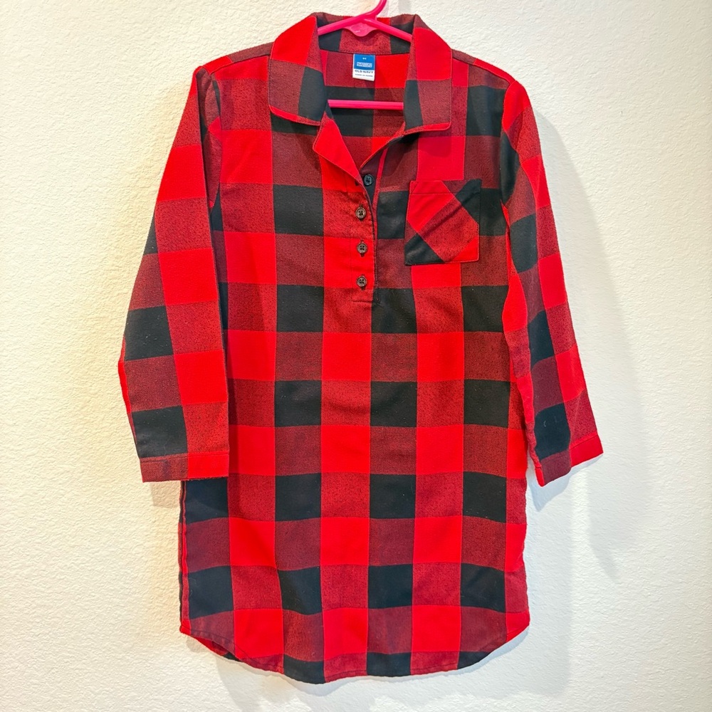 Old Navy Girls Red Buffalo Plaid Flannel Nightgown Pajamas Size 5T